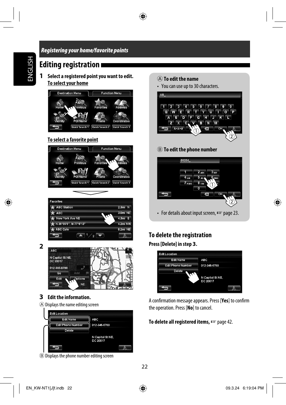 Editing registration, English | JVC KW-NT1 User Manual | Page 22 / 293