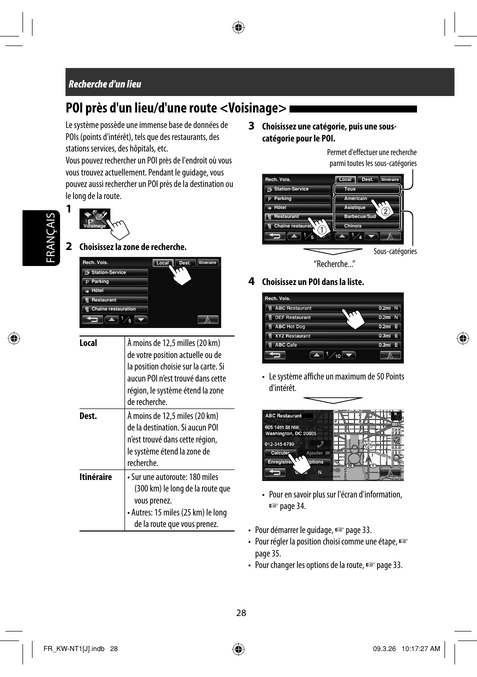 Poi pres d'un lieu/d'une route <voisinage, Poi près d'un lieu/d'une route <voisinage, Français 3 | Recherche d'un lieu, Recherche | JVC KW-NT1 User Manual | Page 222 / 293