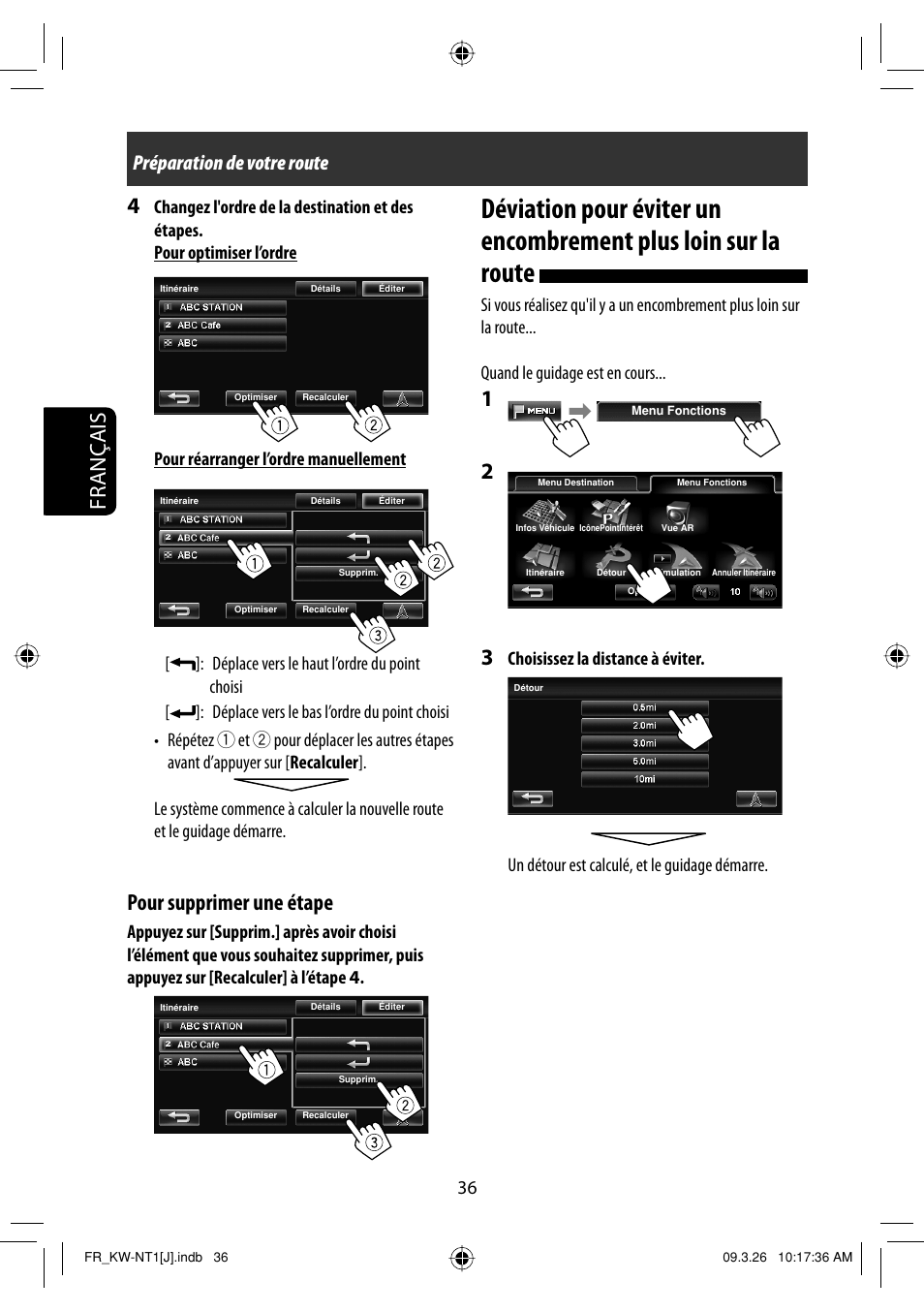 Français 4, Pour supprimer une étape, Préparation de votre route | JVC KW-NT1 User Manual | Page 230 / 293