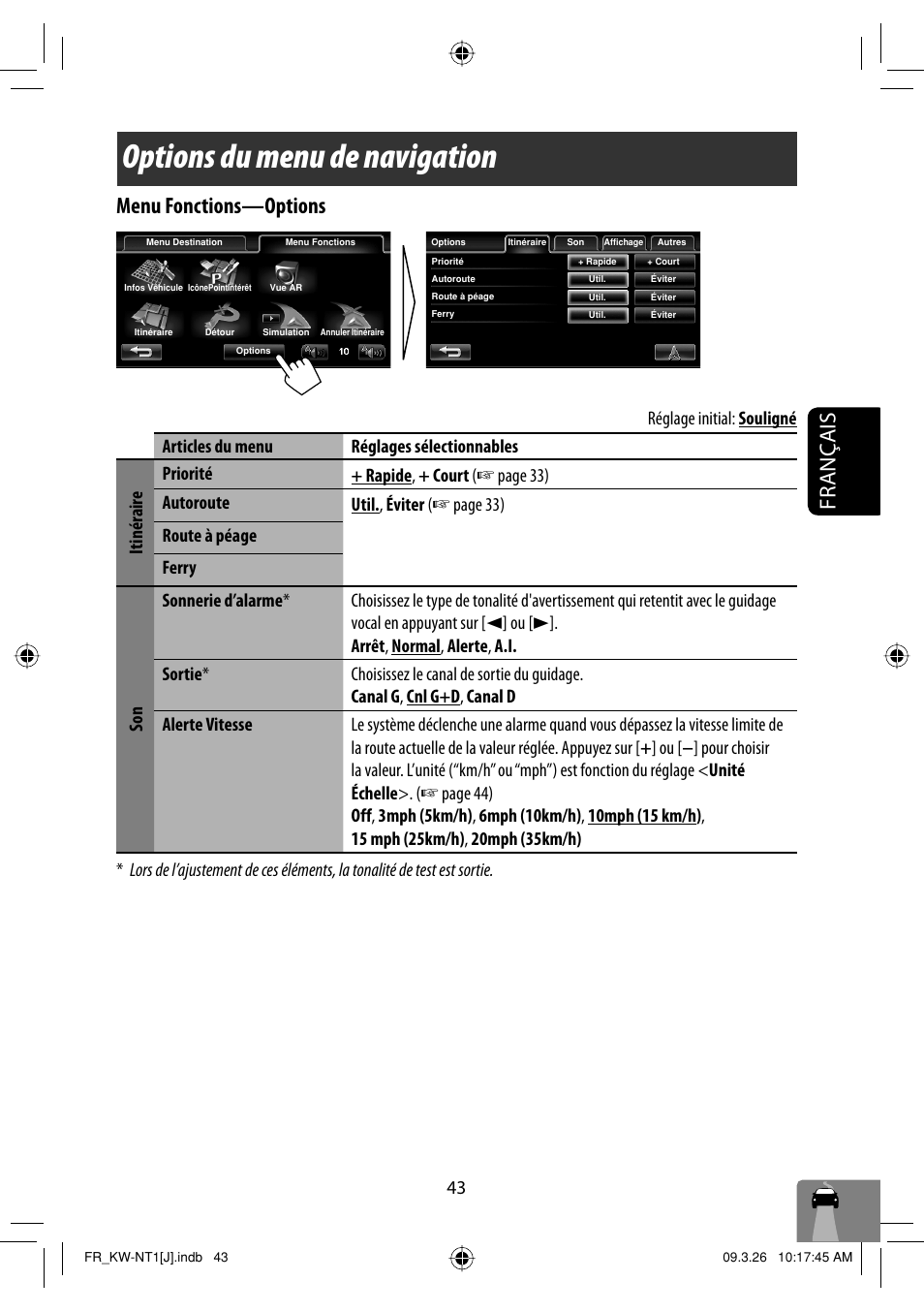 Options du menu de navigation, Français menu fonctions —options | JVC KW-NT1 User Manual | Page 237 / 293