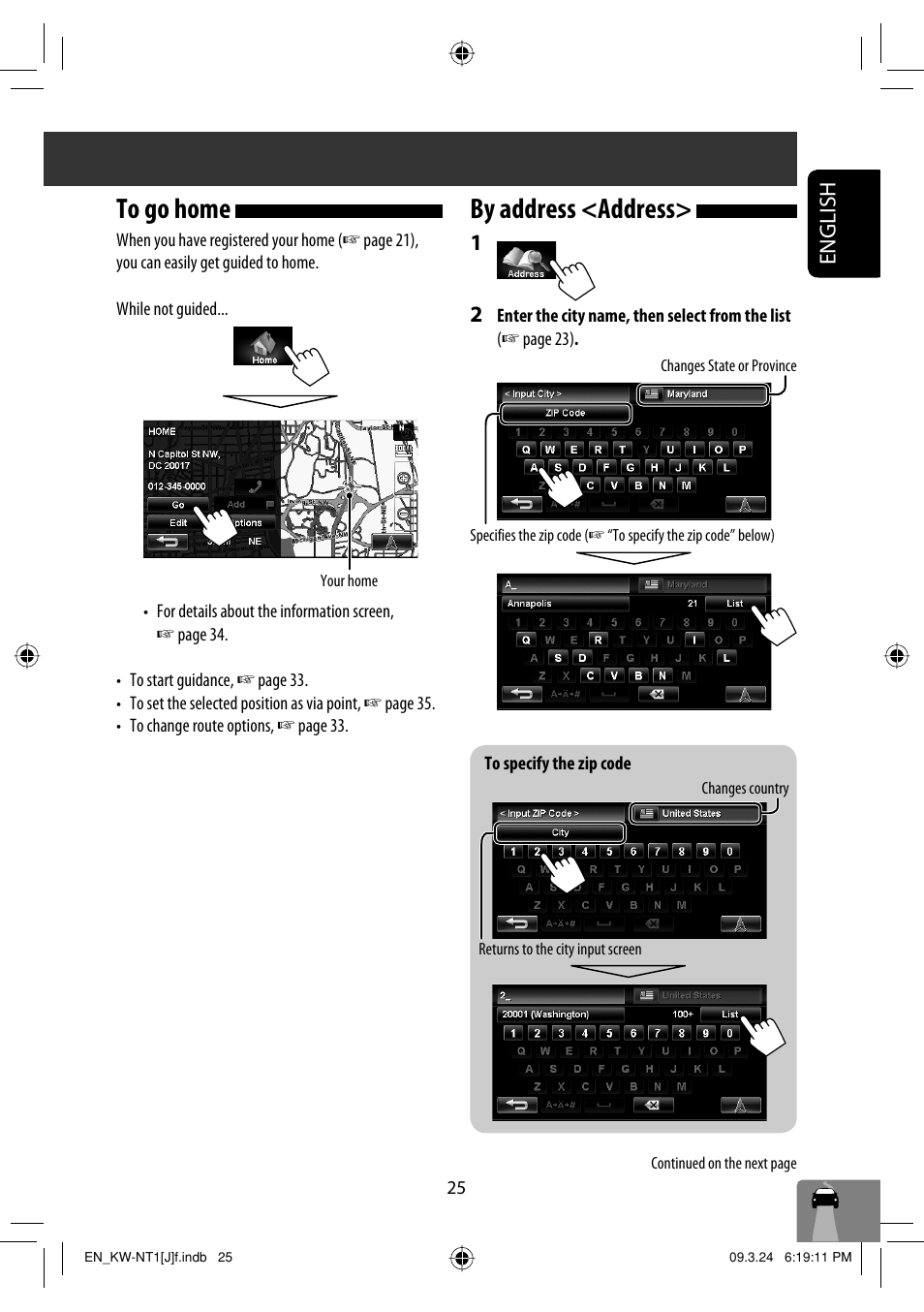 To go home, By address <address, English | JVC KW-NT1 User Manual | Page 25 / 293