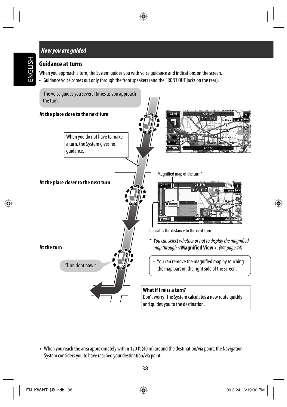 English guidance at turns | JVC KW-NT1 User Manual | Page 38 / 293