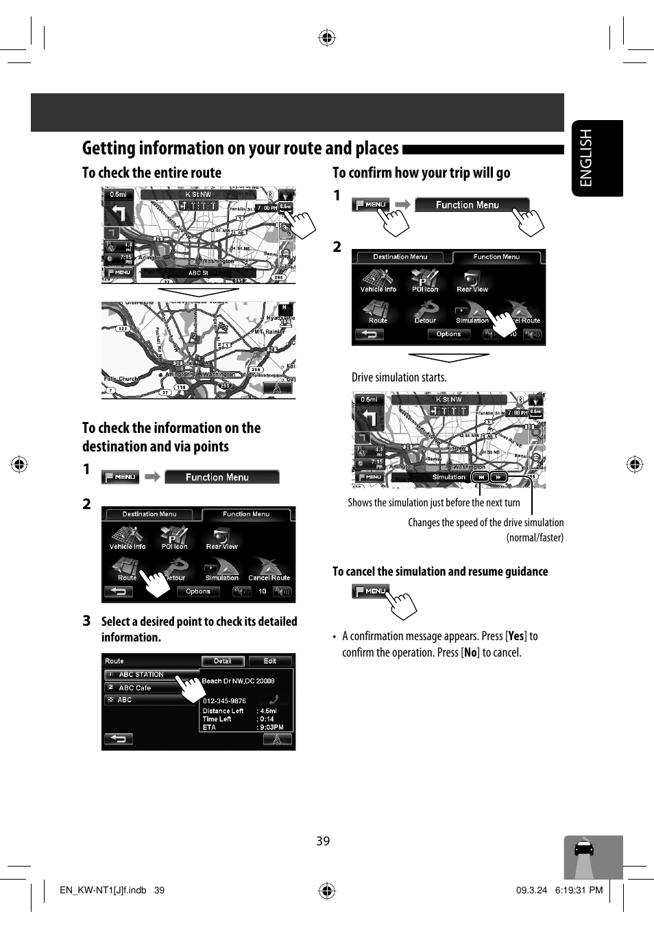 Getting information on your route and places | JVC KW-NT1 User Manual | Page 39 / 293