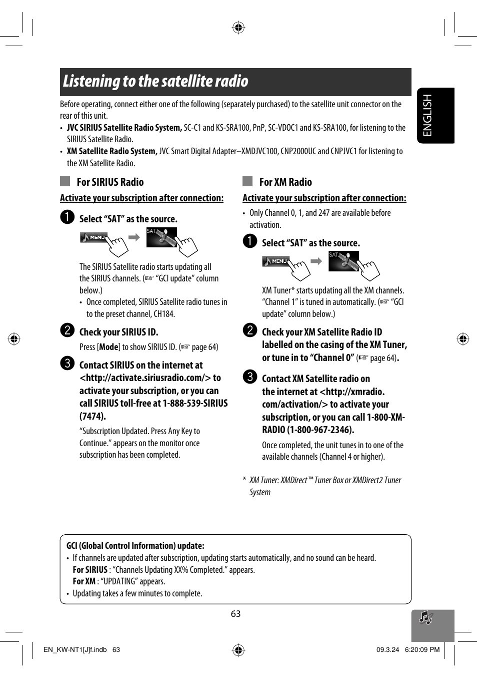 Listening to the satellite radio | JVC KW-NT1 User Manual | Page 63 / 293