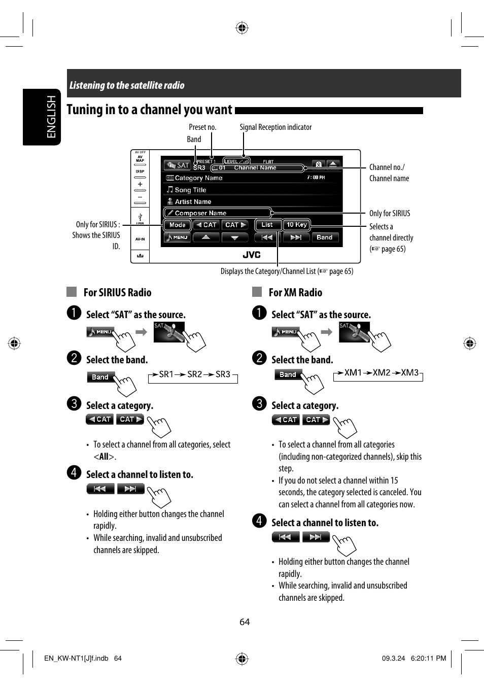 Tuning in to a channel you want | JVC KW-NT1 User Manual | Page 64 / 293