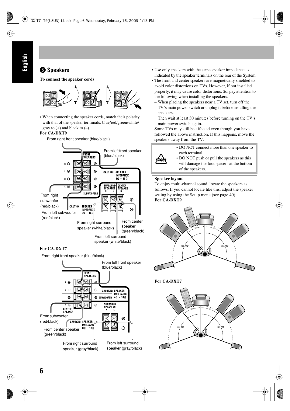 English, Speakers | JVC CA-DXT7 User Manual | Page 10 / 212