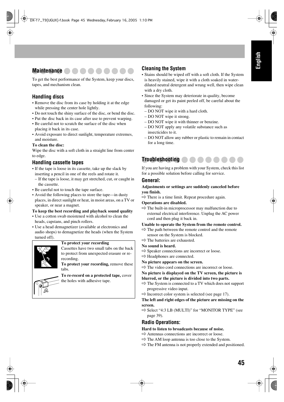 English maintenance, Troubleshooting | JVC CA-DXT7 User Manual | Page 104 / 212