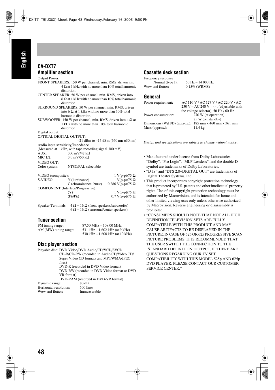 English, General | JVC CA-DXT7 User Manual | Page 107 / 212