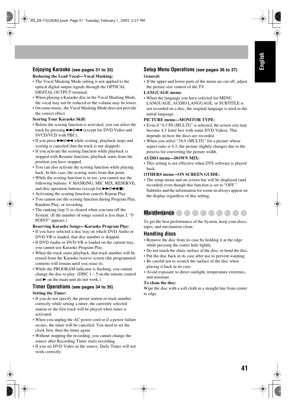 English, Maintenance | JVC CA-DXT7 User Manual | Page 155 / 212