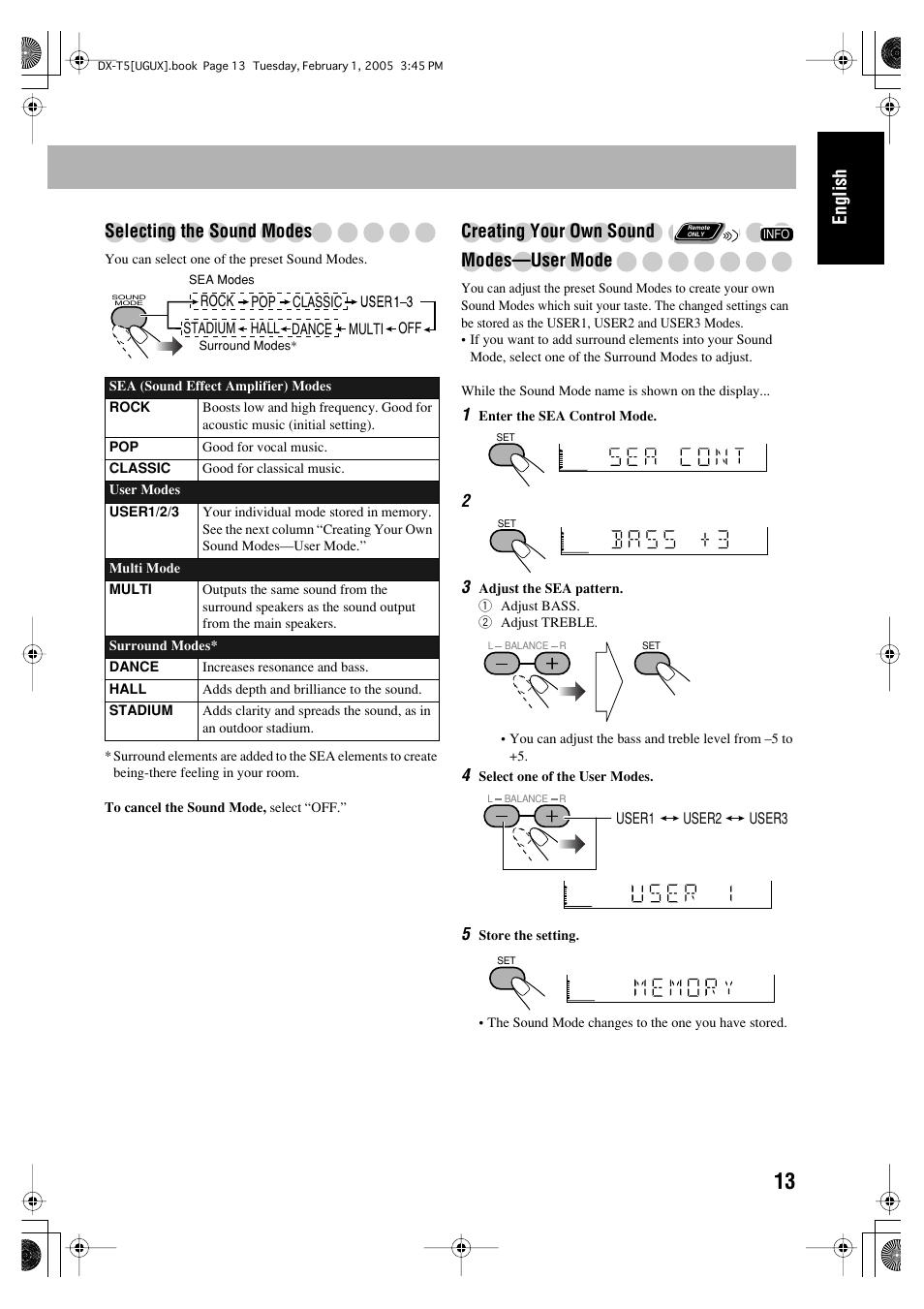 English selecting the sound modes, Creating your own sound modes—user mode | JVC CA-DXT7 User Manual | Page 178 / 212