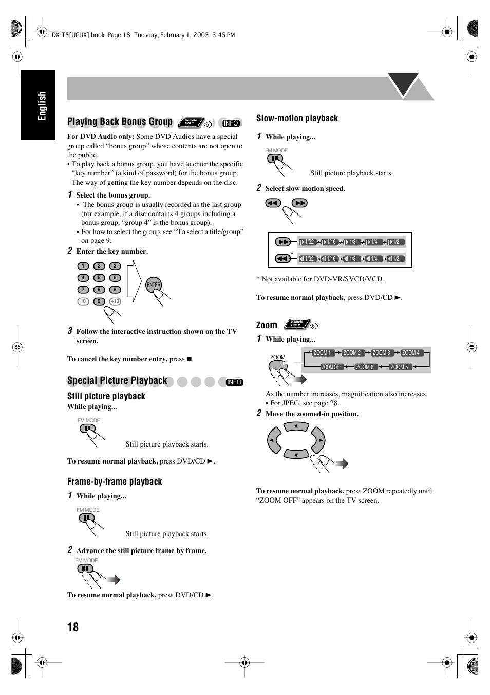 English playing back bonus group, Special picture playback | JVC CA-DXT7 User Manual | Page 183 / 212