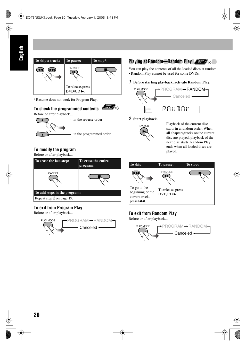 English, Playing at random—random play | JVC CA-DXT7 User Manual | Page 185 / 212