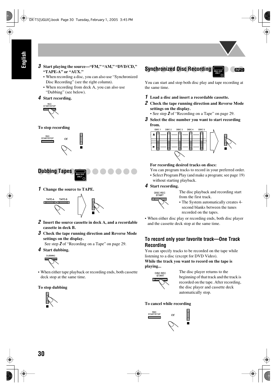 English, Dubbing tapes, Synchronized disc recording | JVC CA-DXT7 User Manual | Page 195 / 212