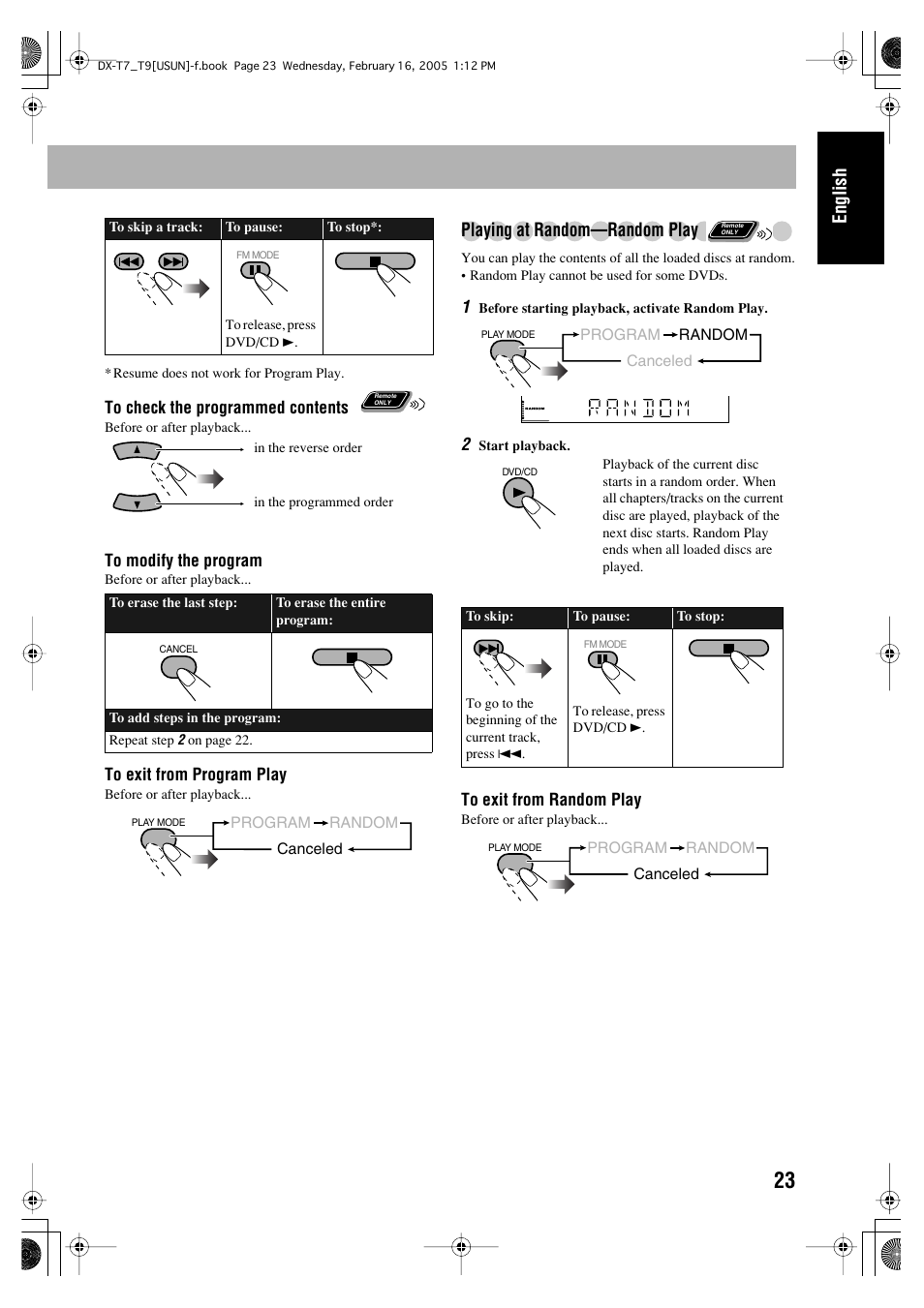 English, Playing at random—random play | JVC CA-DXT7 User Manual | Page 27 / 212