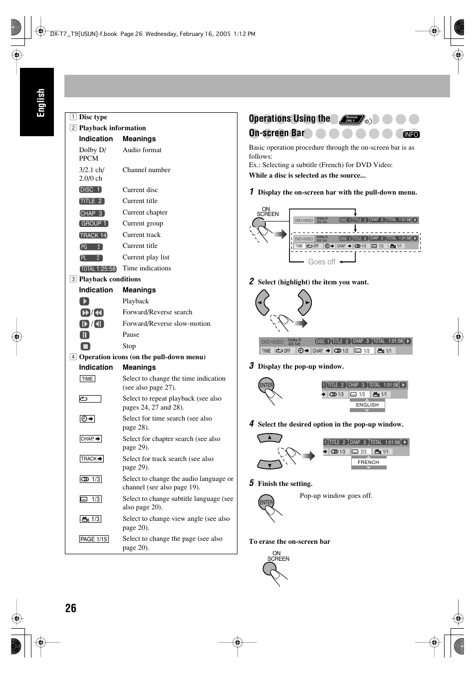 English, Operations using the on-screen bar | JVC CA-DXT7 User Manual | Page 30 / 212