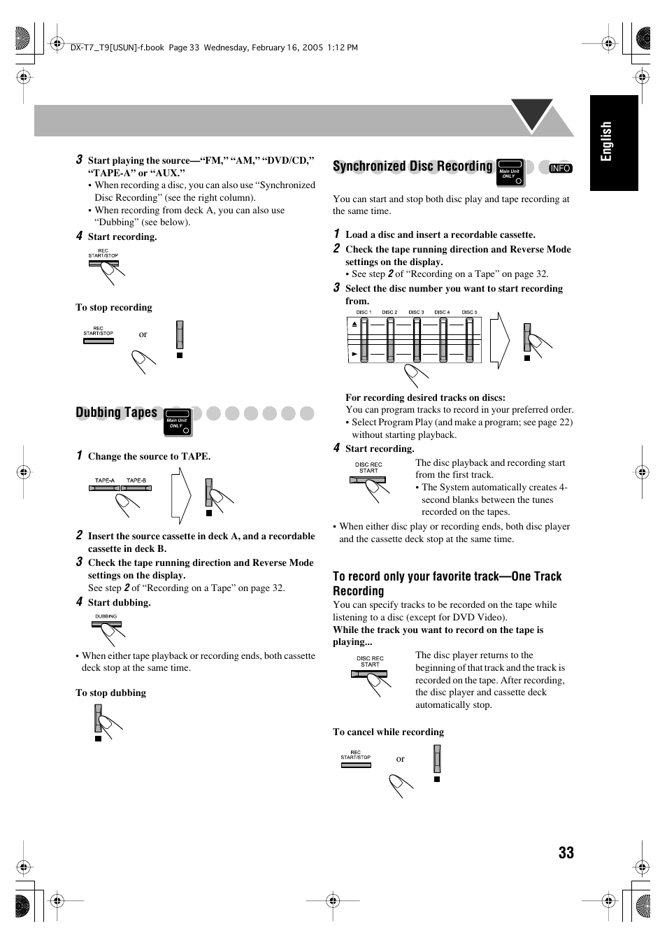 English, Dubbing tapes, Synchronized disc recording | JVC CA-DXT7 User Manual | Page 37 / 212