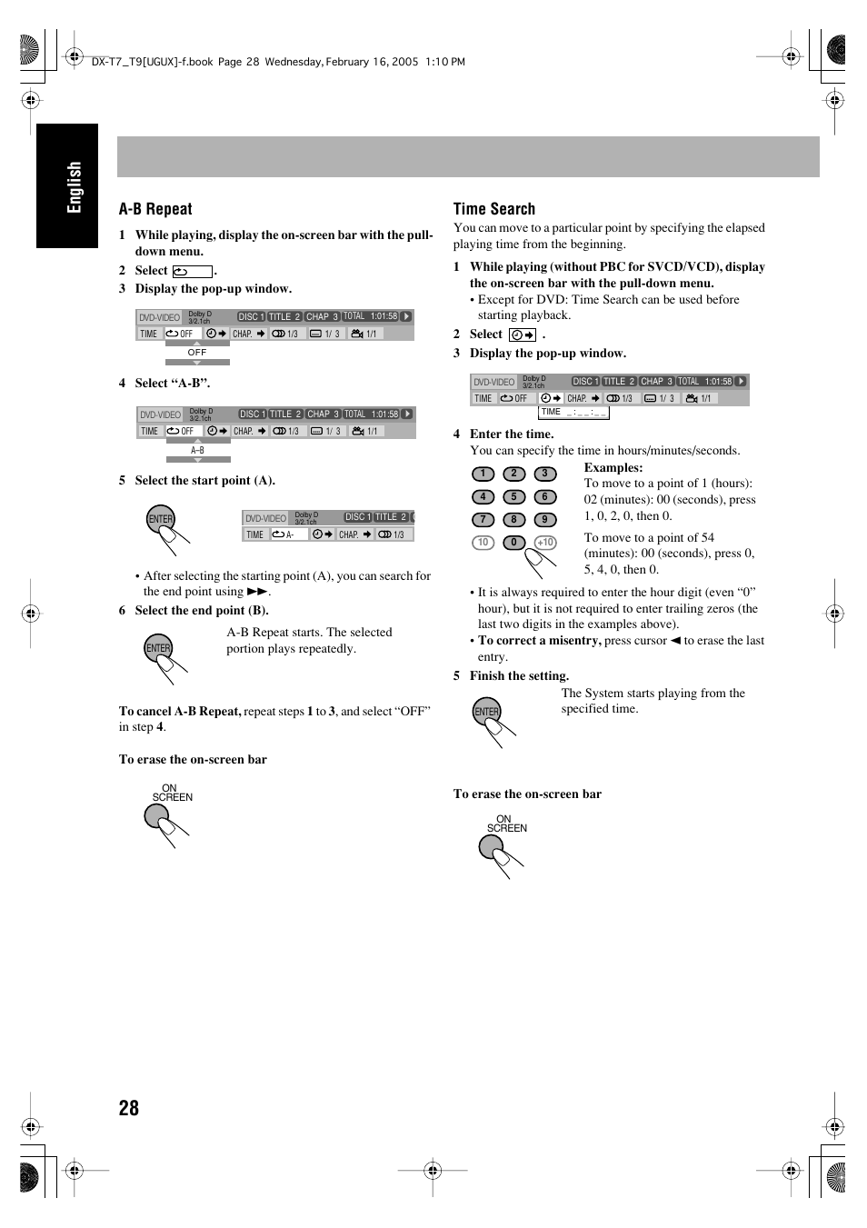 English, A-b repeat, Time search | JVC CA-DXT7 User Manual | Page 87 / 212