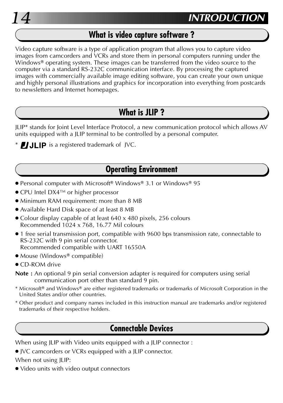 Introduction, What is video capture software, What is jlip | Operating environment, Connectable devices | JVC 0397MKV*UN*YP User Manual | Page 14 / 68