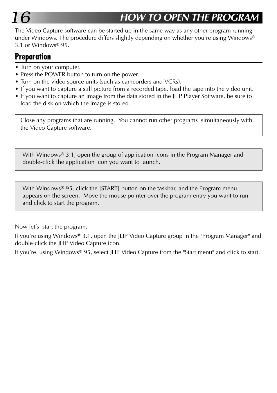 How to open the program, Preparation | JVC 0397MKV*UN*YP User Manual | Page 16 / 68
