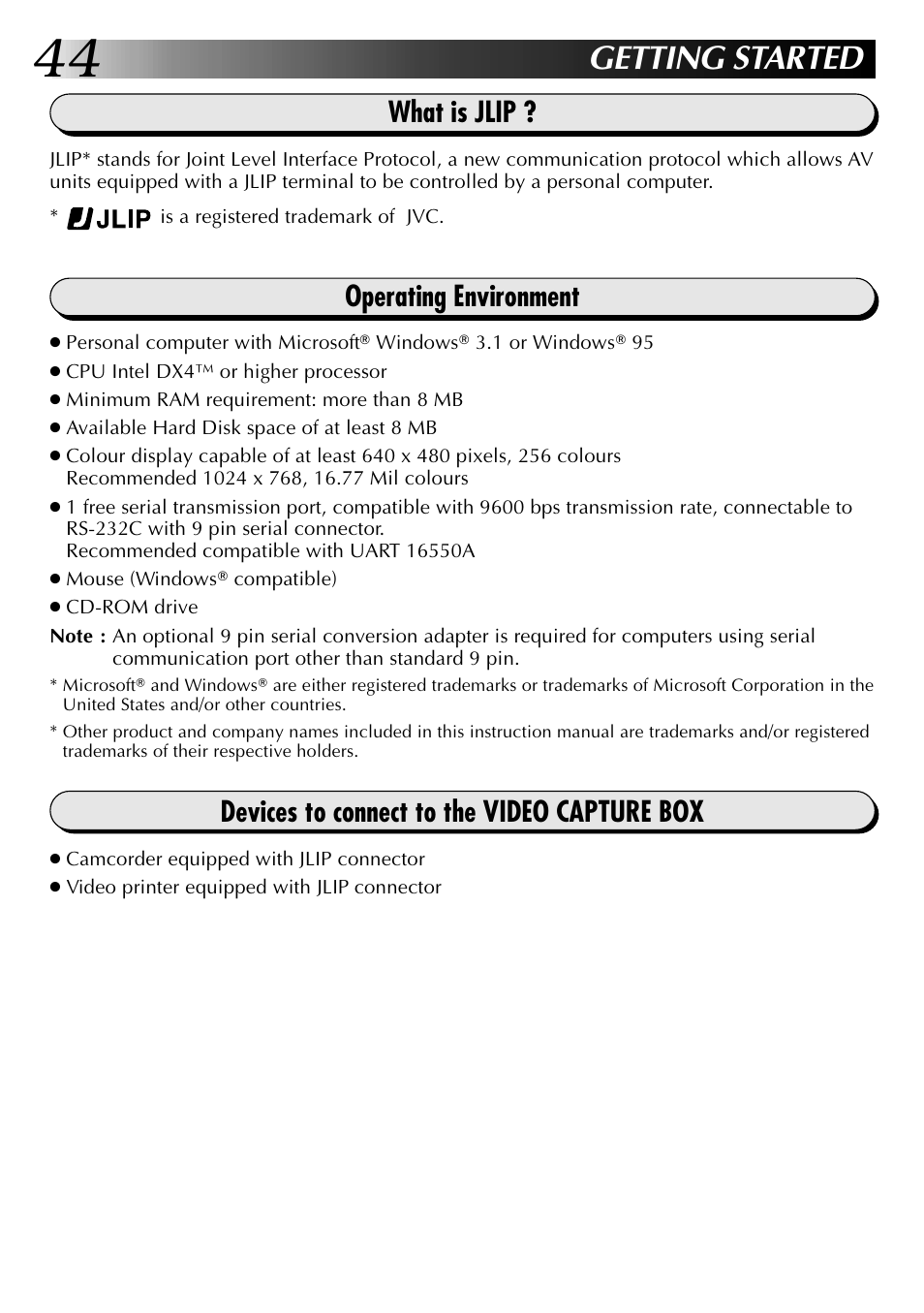 Getting started, What is jlip, Operating environment | Devices to connect to the video capture box | JVC 0397MKV*UN*YP User Manual | Page 44 / 68