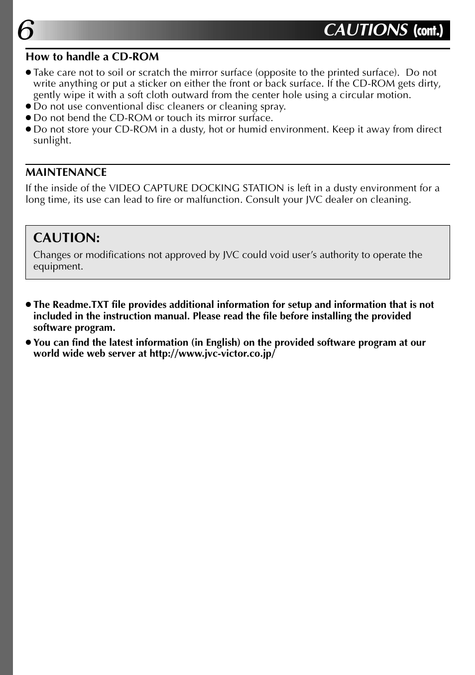 Cautions, Cont.) | JVC 0397MKV*UN*YP User Manual | Page 6 / 68