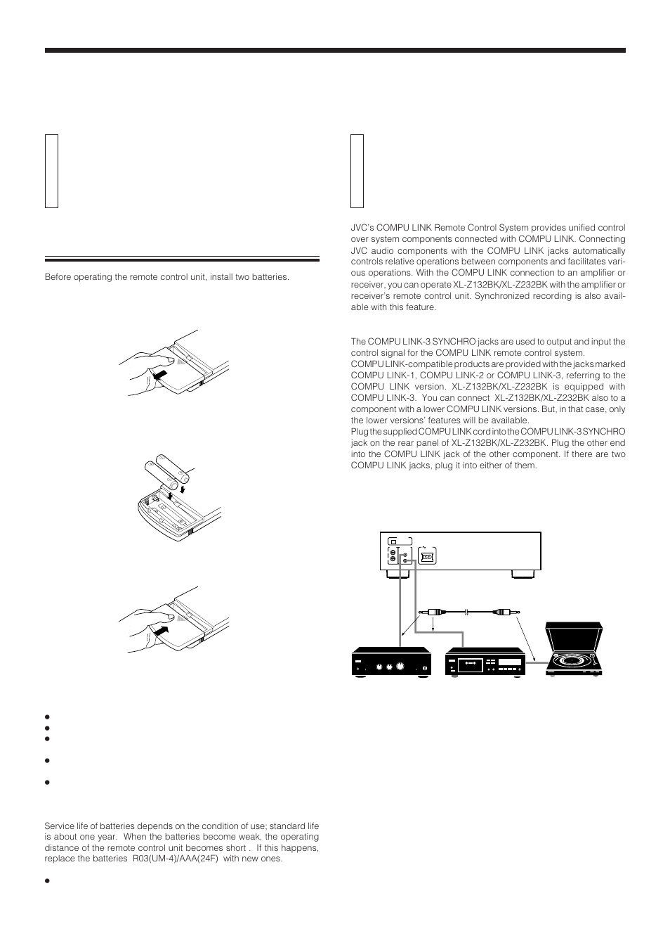 Compu link connection installing the batteries, Before using for the first time, Page 6 | JVC XL-Z132BK User Manual | Page 11 / 20