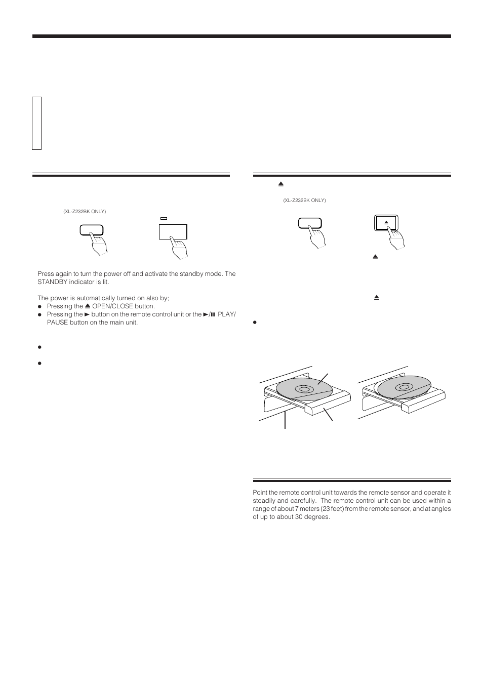 Basic operations, Basic functions for disc playback, Loading a disc in the disc tray | Remote control operation, Turning on the power of this unit, Page 7 | JVC XL-Z132BK User Manual | Page 12 / 20