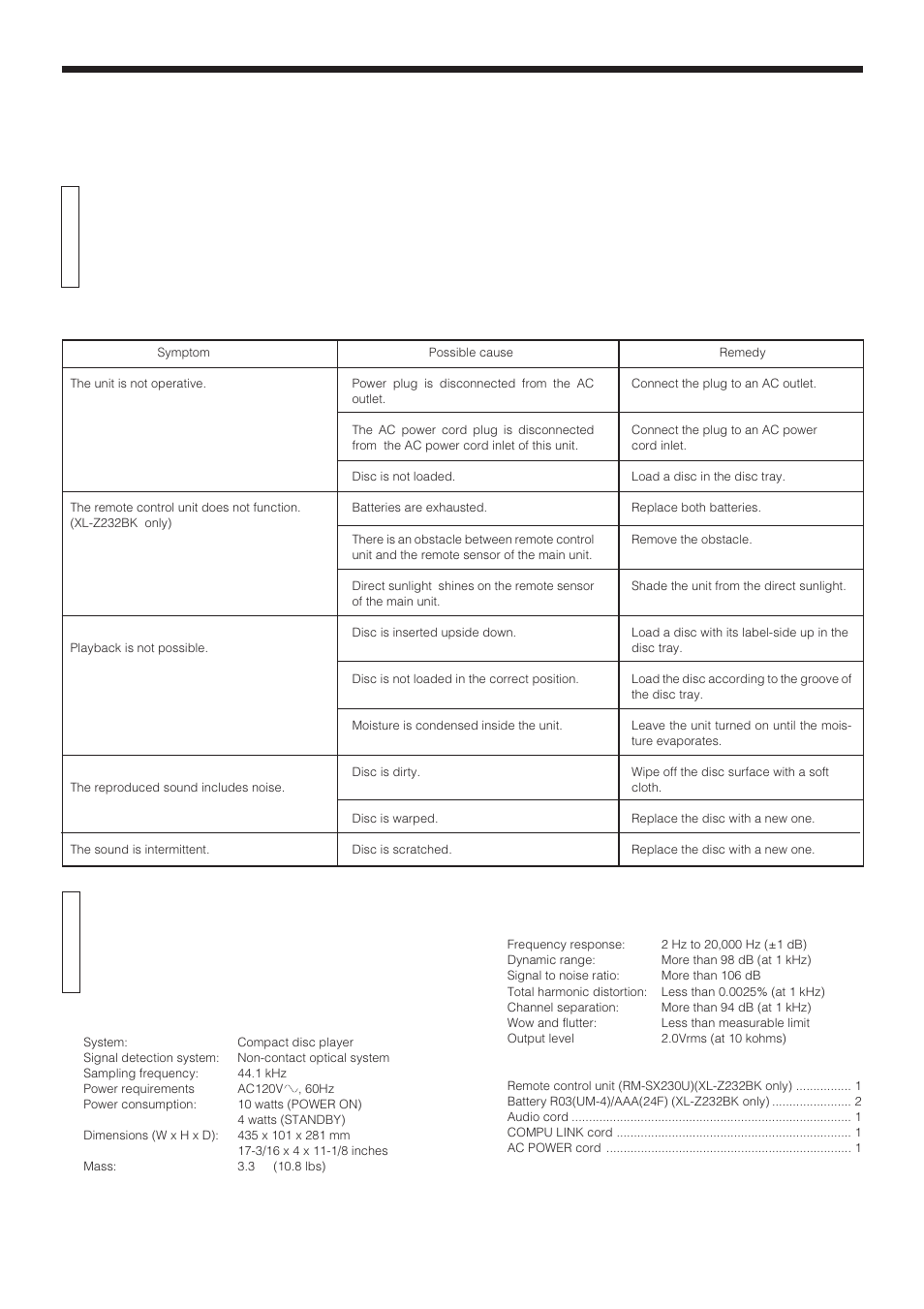 Specifications, Troubleshooting, General informations | Page 14 | JVC XL-Z132BK User Manual | Page 19 / 20