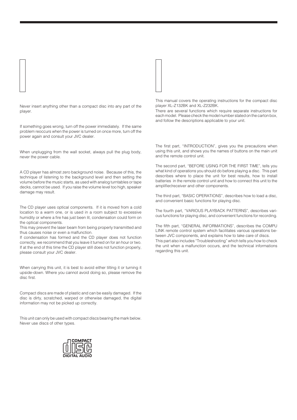 Introduction, Precautions, About this manual | JVC XL-Z132BK User Manual | Page 6 / 20