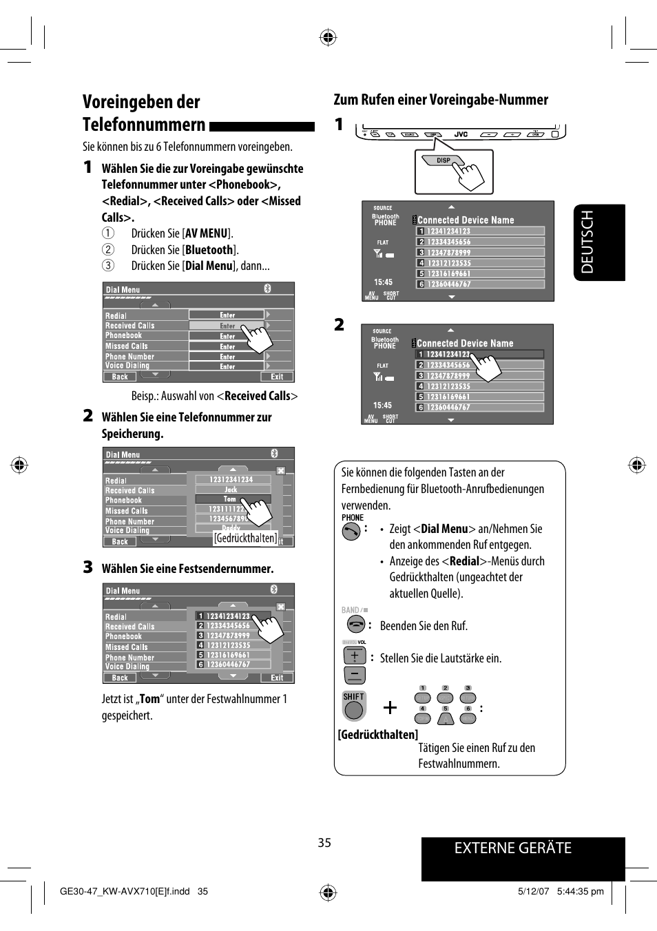 Voreingeben der telefonnummern | JVC KW-AVX710  EU User Manual | Page 107 / 291