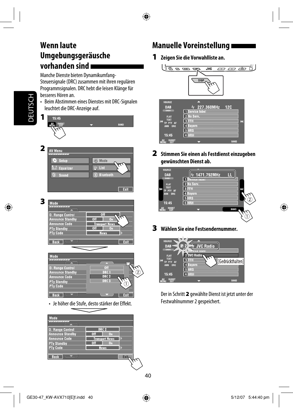 Manuelle voreinstellung, Wenn laute umgebungsgeräusche vorhanden sind | JVC KW-AVX710  EU User Manual | Page 112 / 291