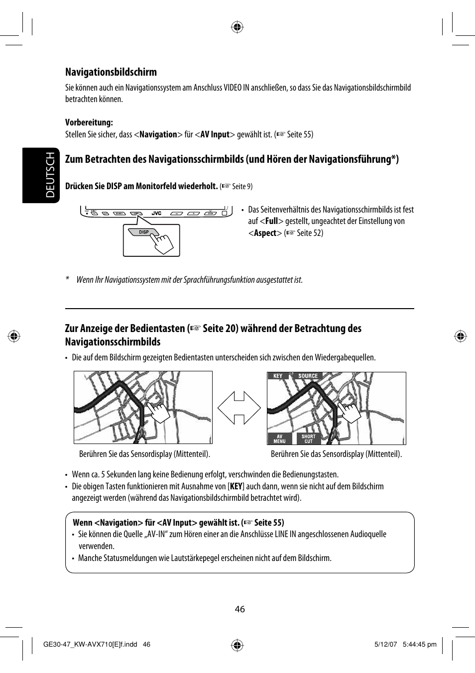 Navigationsbildschirm | JVC KW-AVX710  EU User Manual | Page 118 / 291