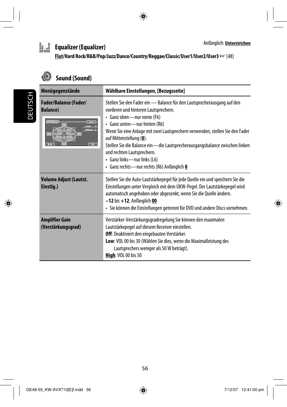 Deutsch equalizer (equalizer), Sound (sound) | JVC KW-AVX710  EU User Manual | Page 128 / 291