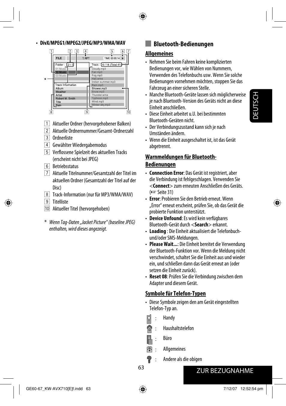 Zur bezugnahme deutsch bluetooth-bedienungen | JVC KW-AVX710  EU User Manual | Page 135 / 291