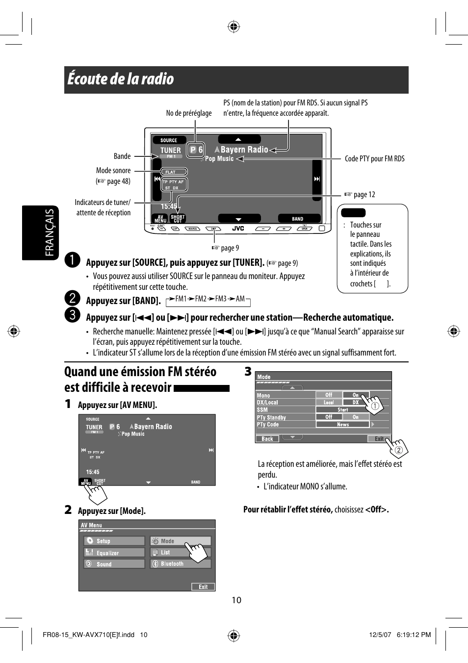 Écoute de la radio | JVC KW-AVX710  EU User Manual | Page 154 / 291