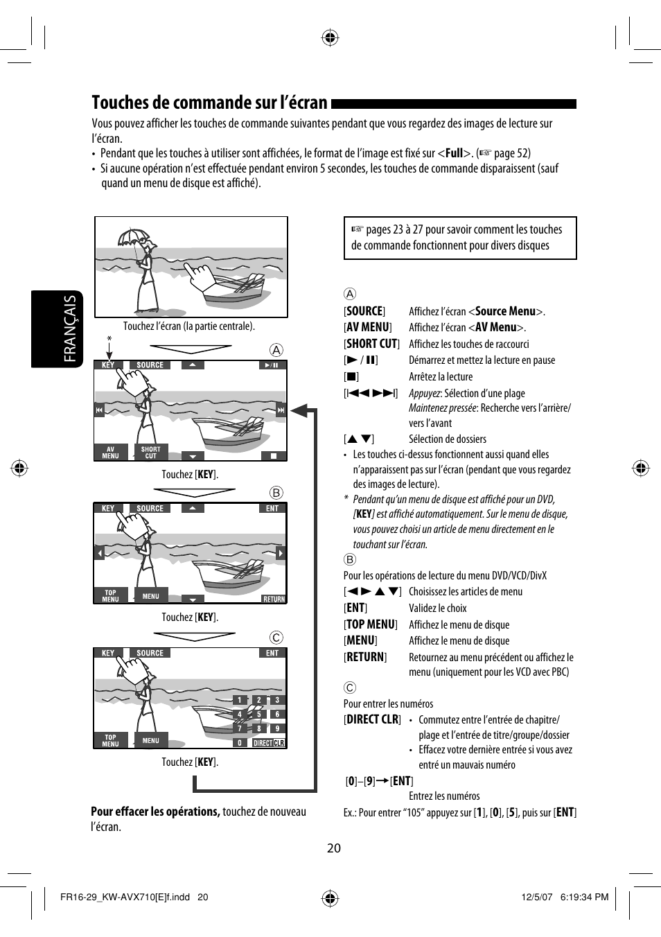 Touches de commande sur l’écran, Français | JVC KW-AVX710  EU User Manual | Page 164 / 291