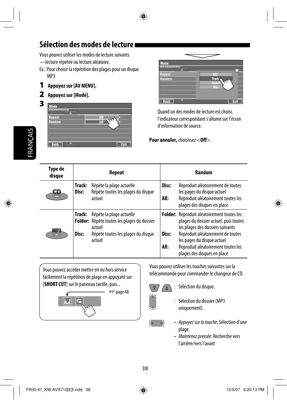 Sélection des modes de lecture, Français | JVC KW-AVX710  EU User Manual | Page 182 / 291