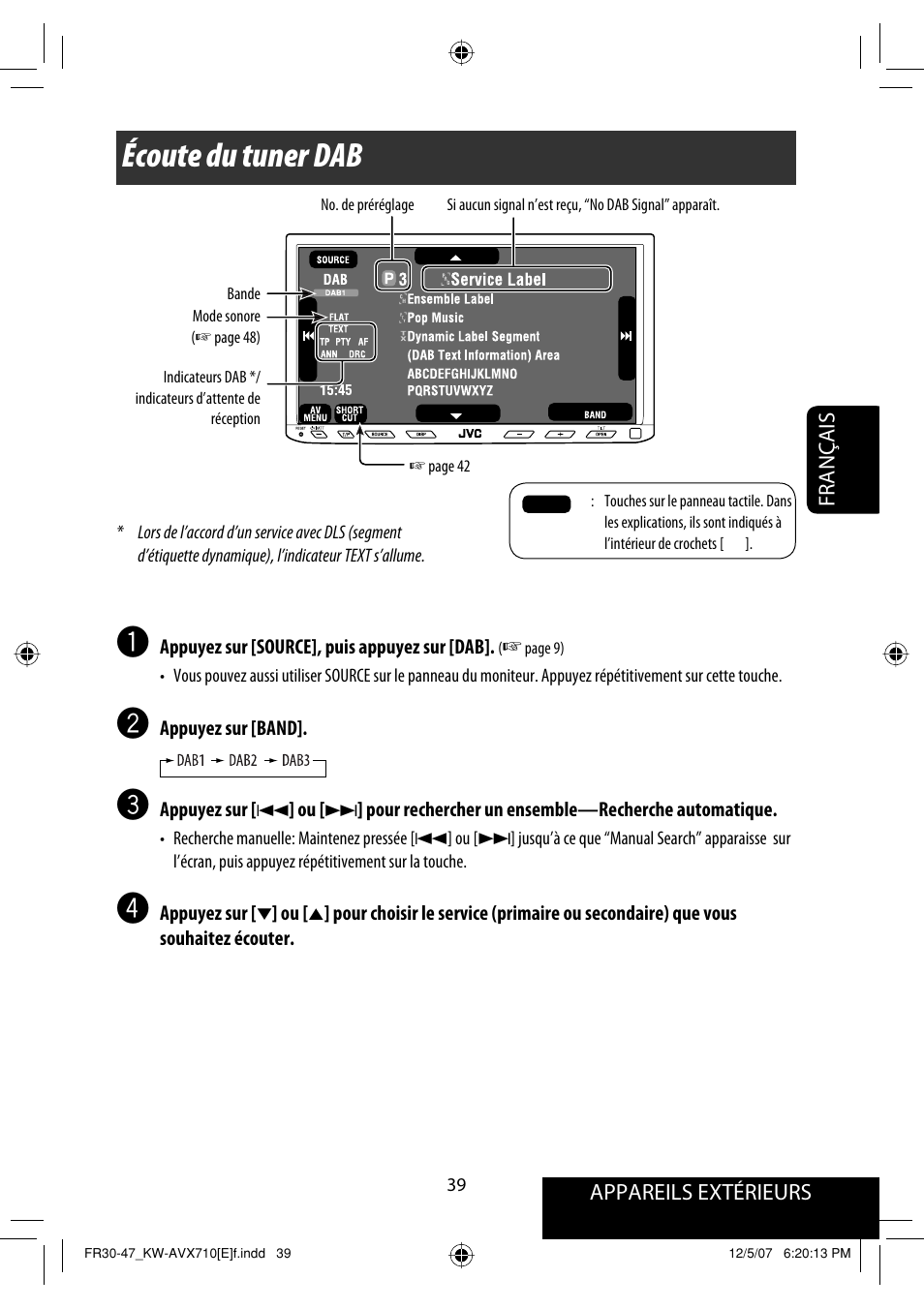 Écoute du tuner dab | JVC KW-AVX710  EU User Manual | Page 183 / 291