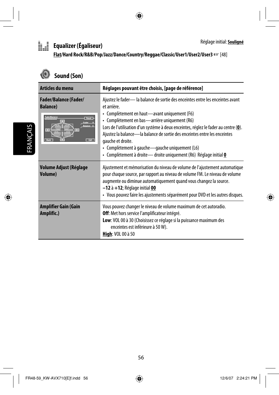 Français equalizer (égaliseur), Sound (son) | JVC KW-AVX710  EU User Manual | Page 200 / 291