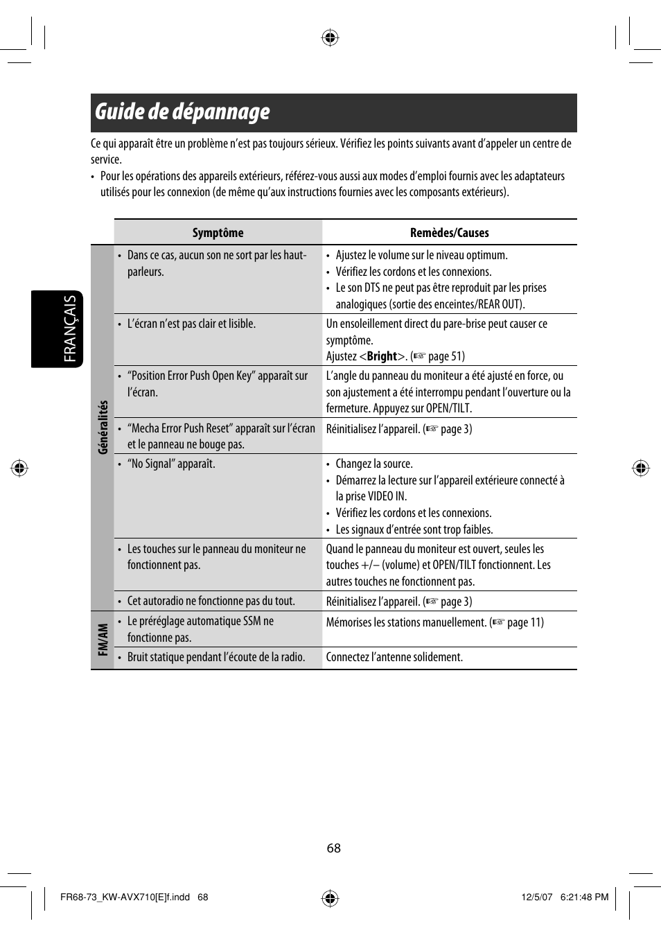 Guide de dépannage, Français | JVC KW-AVX710  EU User Manual | Page 212 / 291
