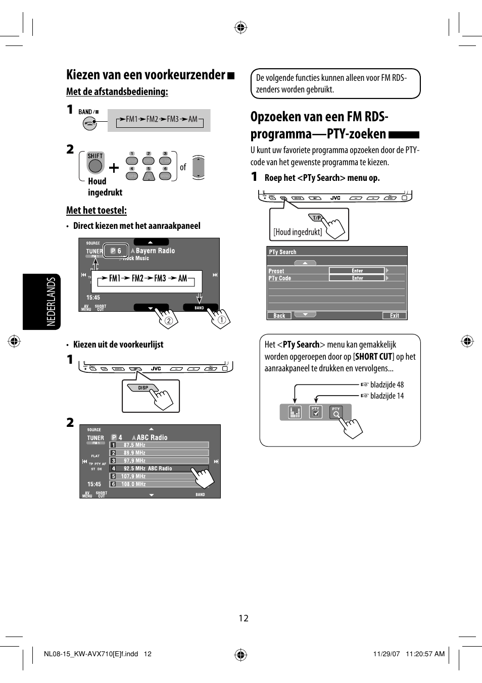 Opzoeken van een fm rds- programma—pty-zoeken, Kiezen van een voorkeurzender | JVC KW-AVX710  EU User Manual | Page 228 / 291