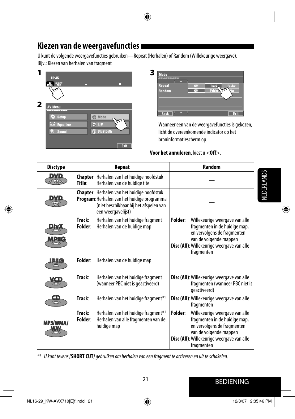 Kiezen van de weergavefuncties, Bediening, Nederlands | JVC KW-AVX710  EU User Manual | Page 237 / 291