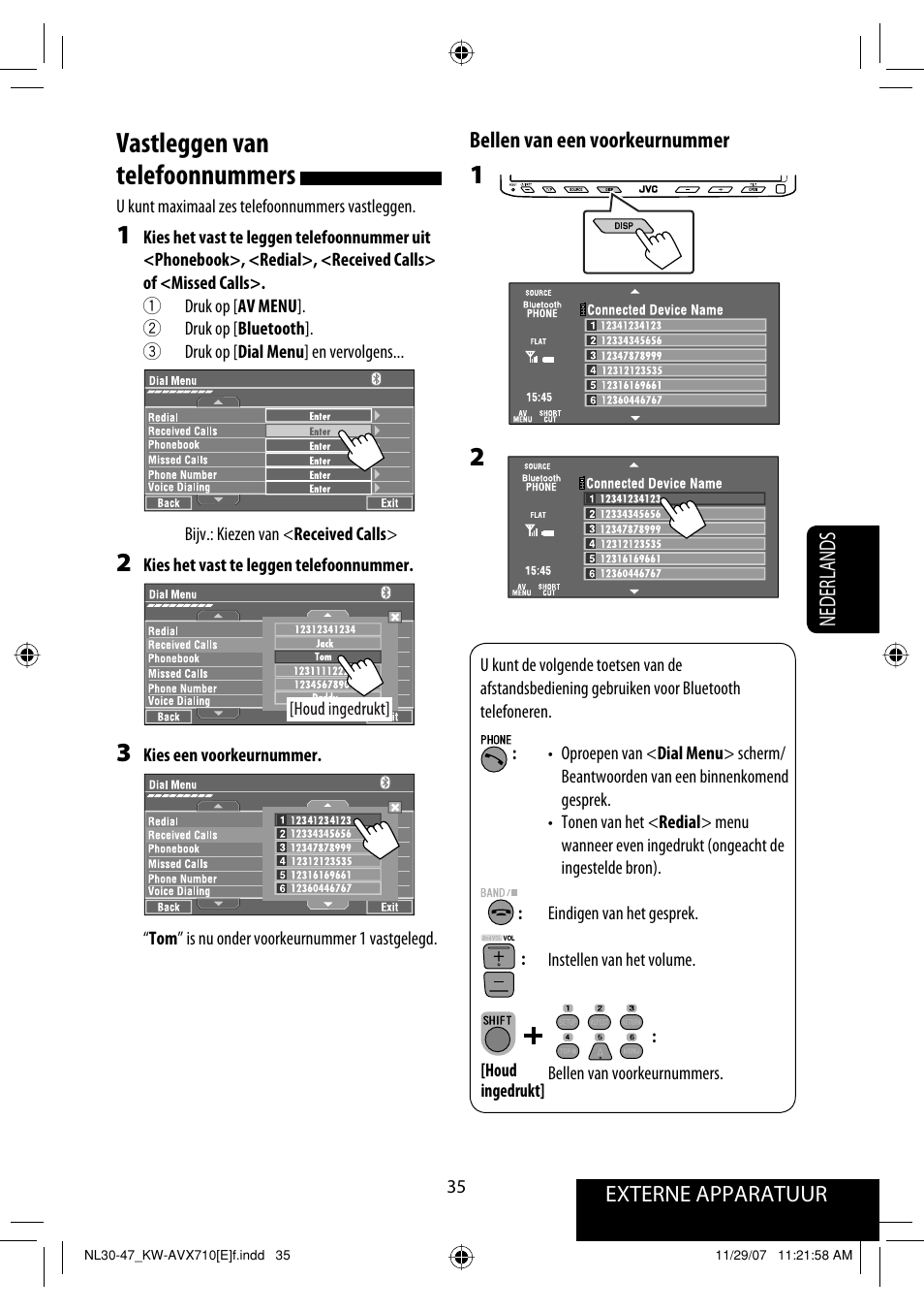 Vastleggen van telefoonnummers | JVC KW-AVX710  EU User Manual | Page 251 / 291