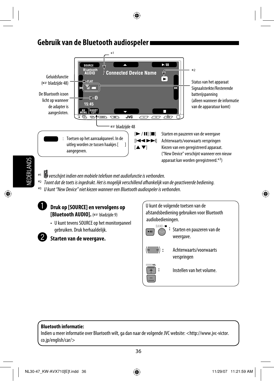 Gebruik van de bluetooth audiospeler, Nederlands | JVC KW-AVX710  EU User Manual | Page 252 / 291