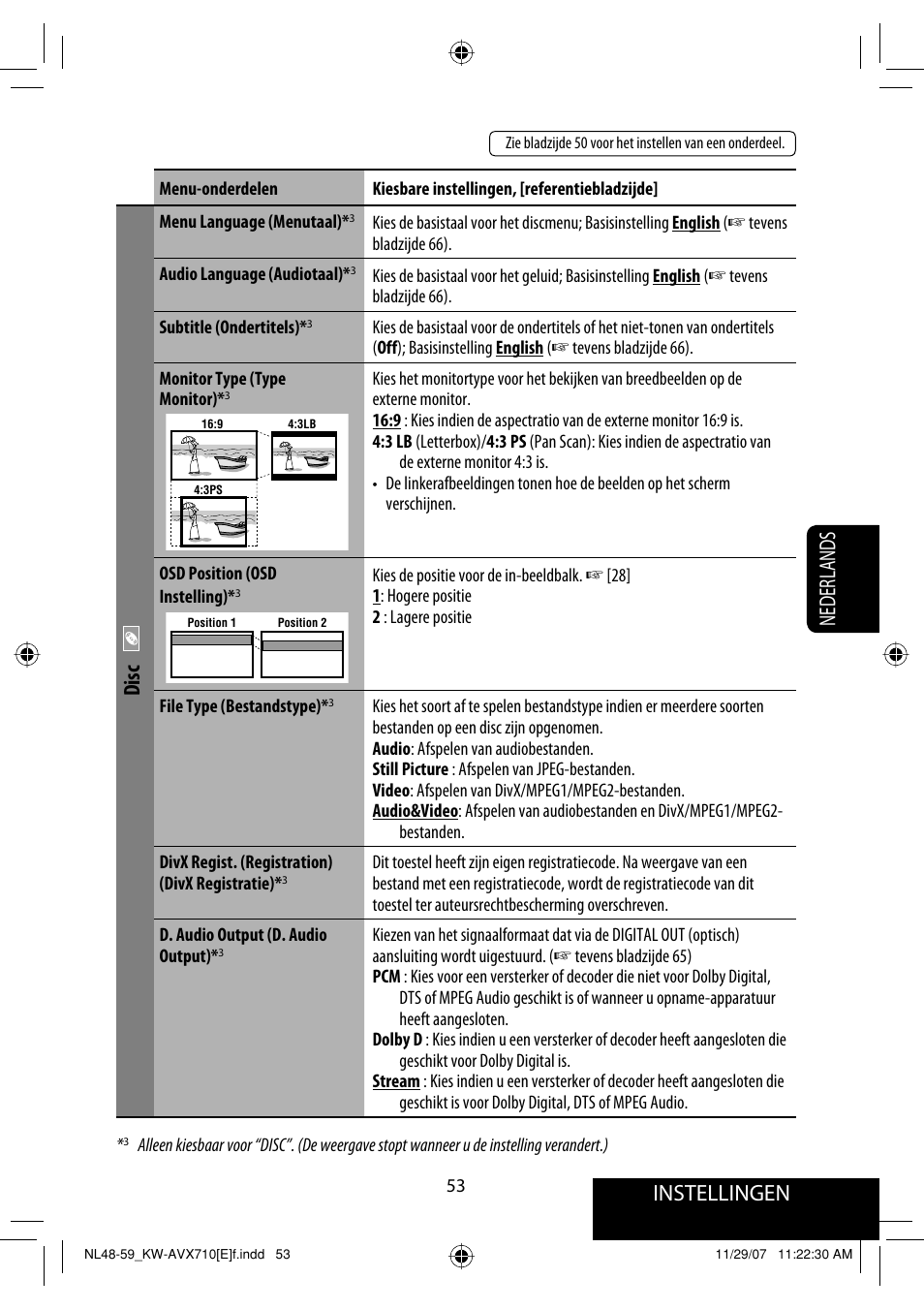 Instellingen, Nederlands, Disc | JVC KW-AVX710  EU User Manual | Page 269 / 291