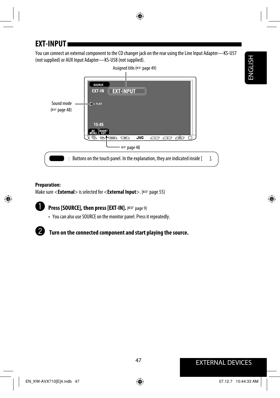 Ext-input | JVC KW-AVX710  EU User Manual | Page 47 / 291