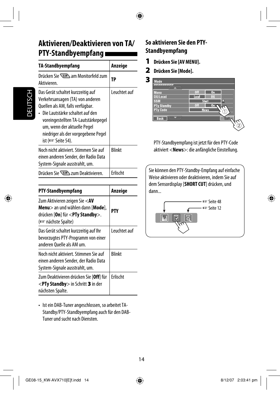 Aktivieren/deaktivieren von ta/ pty-standbyempfang, Deutsch, So aktivieren sie den pty- standbyempfang | JVC KW-AVX710  EU User Manual | Page 86 / 291