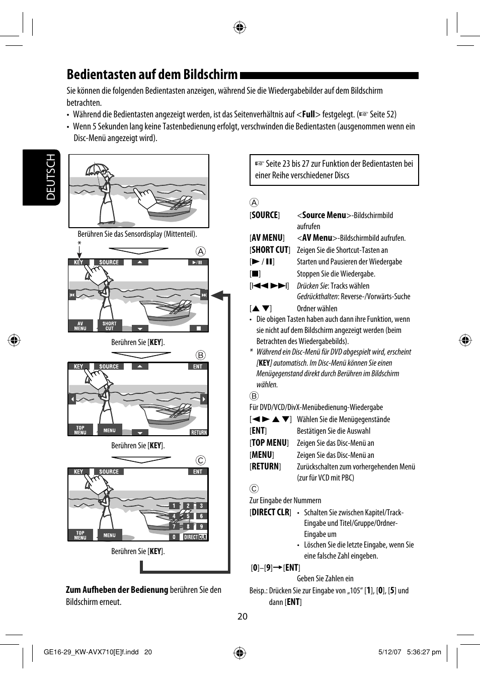 Bedientasten auf dem bildschirm, Deutsch | JVC KW-AVX710  EU User Manual | Page 92 / 291