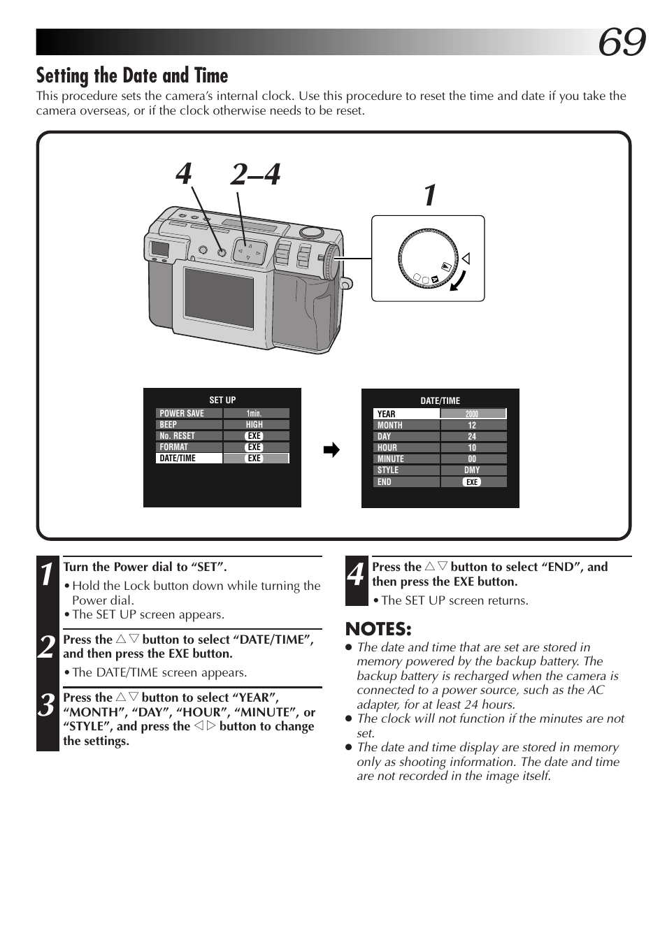 Setting the date and time | JVC GC X 3 User Manual | Page 69 / 96