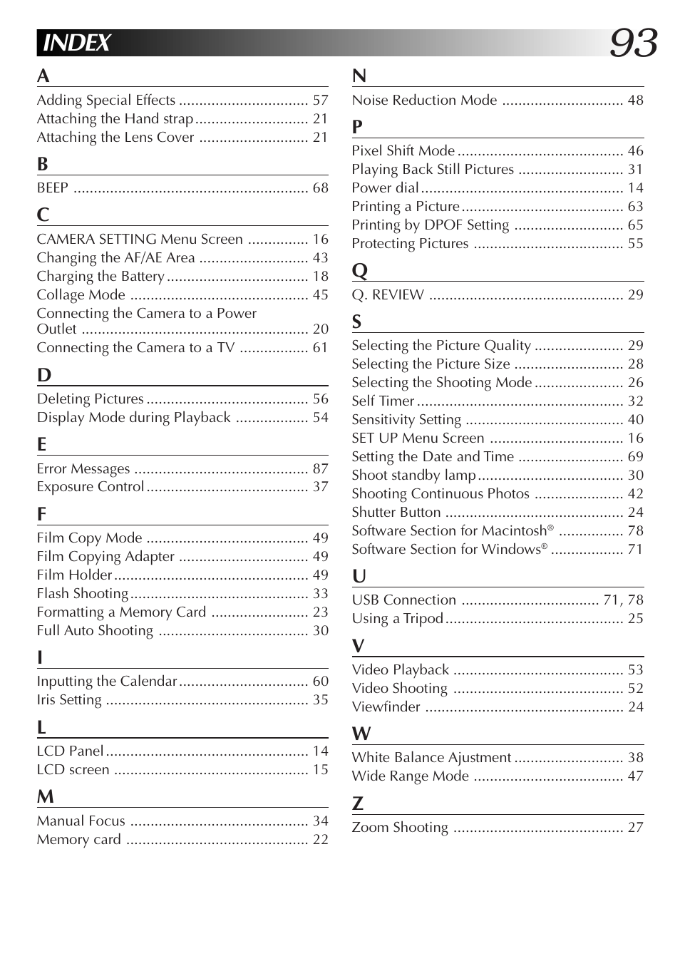 Index | JVC GC X 3 User Manual | Page 93 / 96